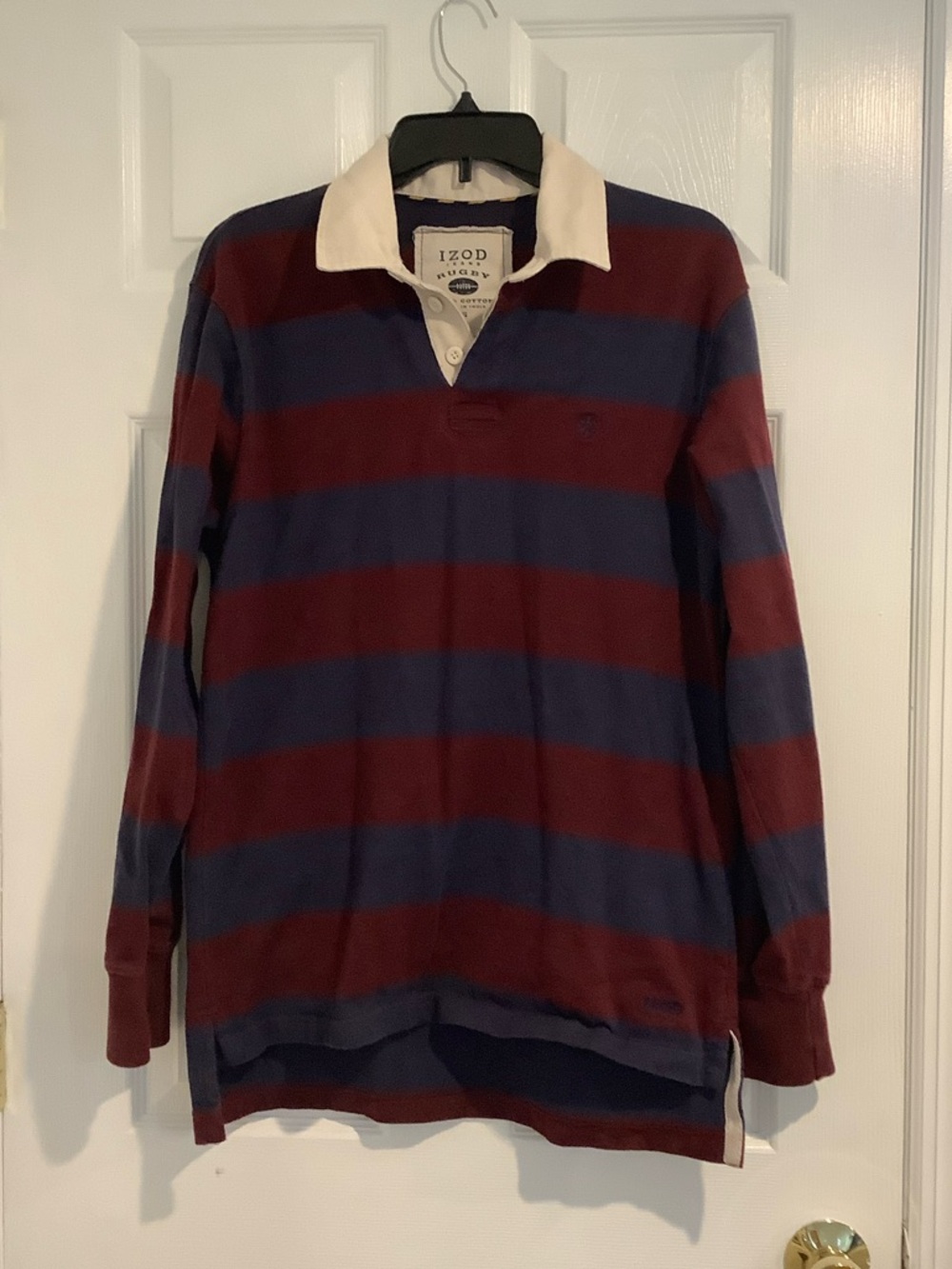 IZOD Men’s 100% Cotton Burgundy/Navy Blokecore Preppy Y2K Classic Rugby Shirt S